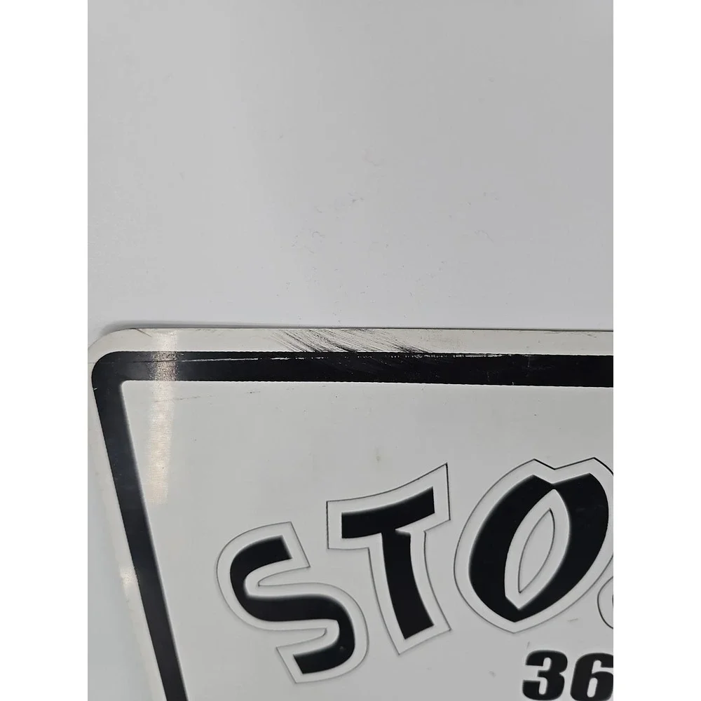 Vtg Metal STOKED 365 Surfing Sign - 90s Retro Black & White - CA Education 18x12